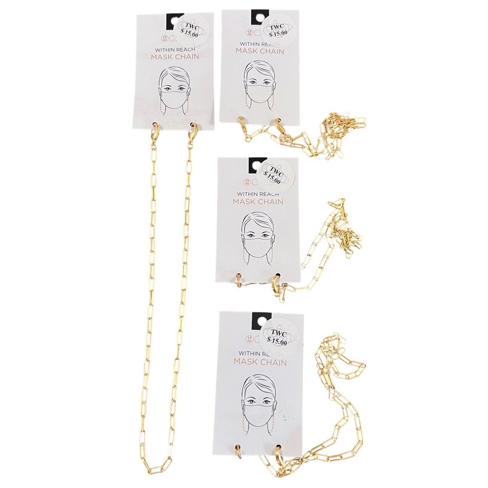 2Chic Within Reach Gold Clip Mask Chain x4 Lot New